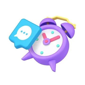 Blue Message With Speech Bubble And Purple Clock 3D Realistic Icon Stock Illustration