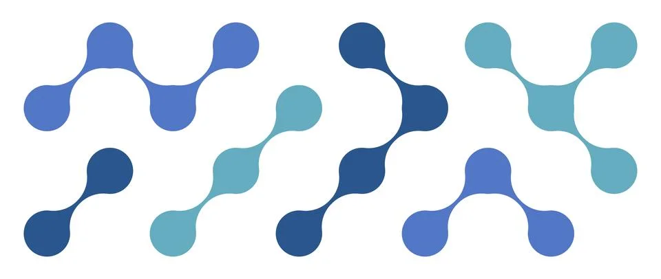 Blue meta balls set. Diagonal connected morph dots. Liquid blobs pattern 库存插图