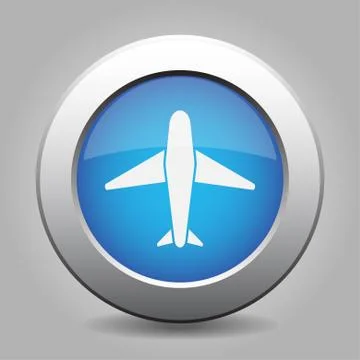 Blue metal button with airplane Stock Illustration