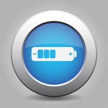 Blue metal button with battery medium Stock Illustration