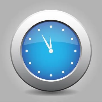 Blue metal button with clock Stock Illustration