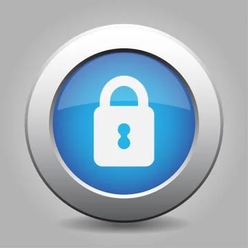 Blue metal button with closed padlock Stock Illustration