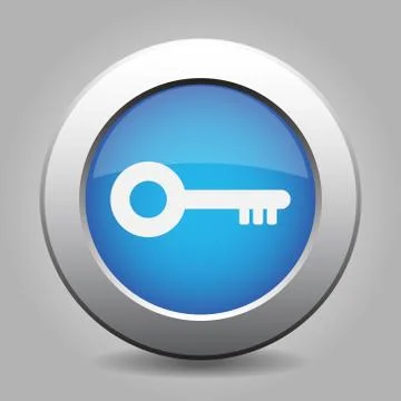 Blue metal button with key Stock Illustration