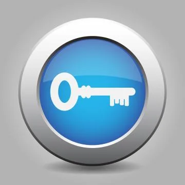 Blue metal button with key Stock Illustration