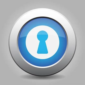 Blue metal button with keyhole Stock Illustration