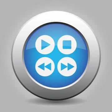 Blue metal button with music control buttons Stock Illustration
