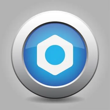 Blue metal button with nut Illustrazione stock