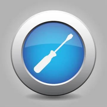 Blue metal button with screwdriver Stock Illustration