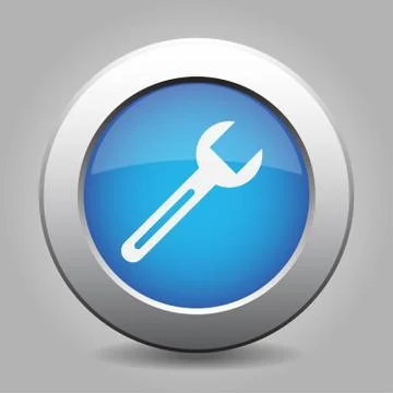 Blue metal button with spanner Stock Illustration