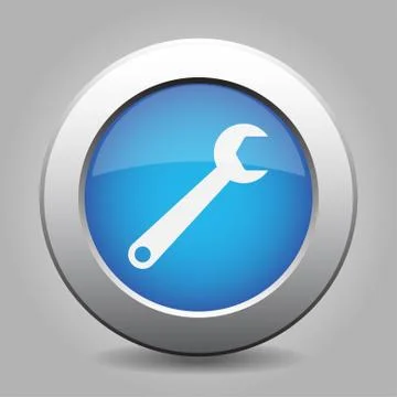 Blue metal button with spanner Stock Illustration