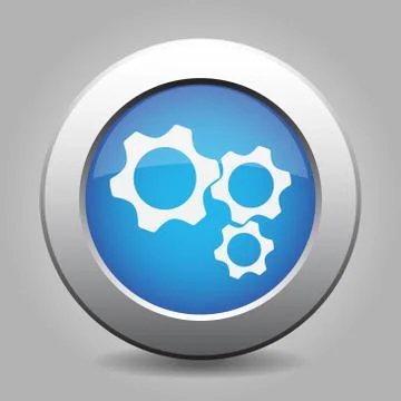 Blue metal button with three cogwheel Stock Illustration
