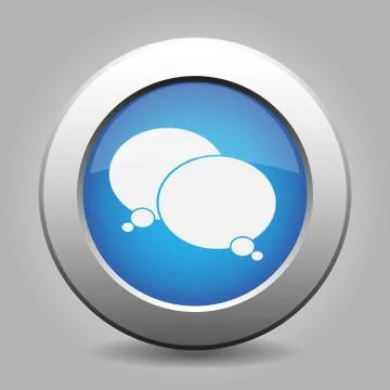 Blue metal button, white two speech bubbles icon Stock Illustration