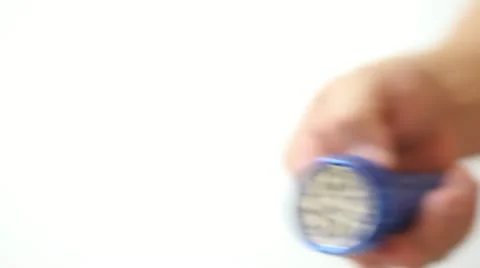 Blue metal LED flashlight  on white background Stock Footage 17241118