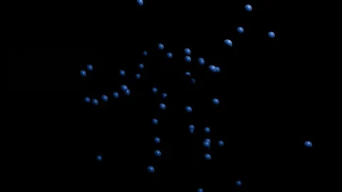 Blue metallic 3d ball particles floating on black background Stock Footage 280067343