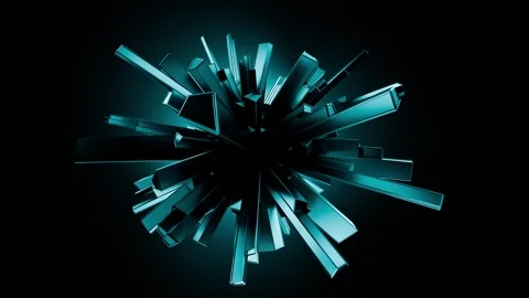 Blue metallic 3D structures transforming on a dark background Stock Footage 332366362