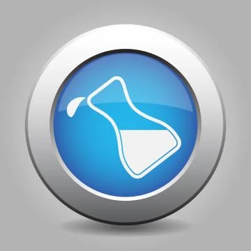 Blue metallic button, white flask with a drop icon Stock Illustration