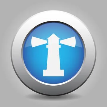 Blue metallic button, white lighthouse icon Stock Illustration