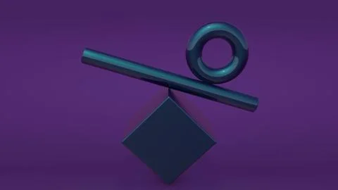 Blue metallic cube, ring and cylinder. Violet background. Abstract illustrati Stock Illustration