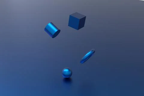 Blue metallic geometric shape form floating 3d rendering Stock Illustration