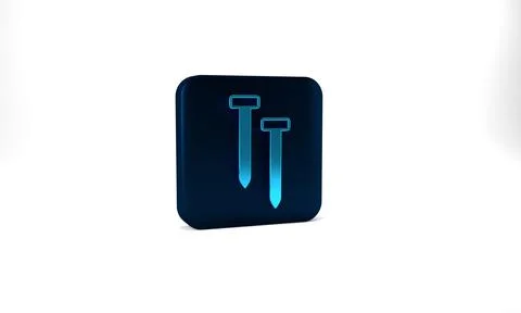 Blue Metallic nails icon isolated on grey background. Blue square button. 3d Stock Illustration