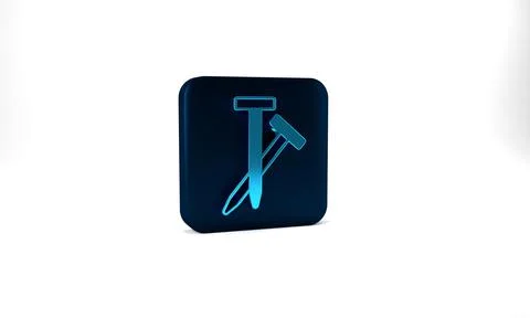 Blue Metallic nails icon isolated on grey background. Blue square button. 3d Stock Illustration
