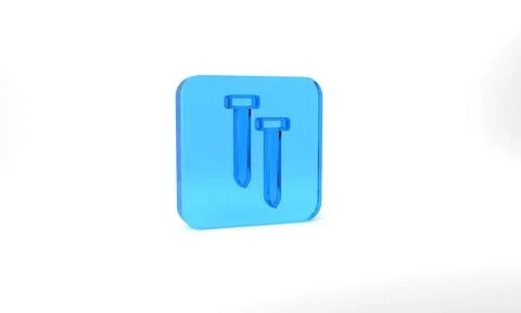 Blue Metallic nails icon isolated on grey background. Glass square button. 3d Stock Illustration