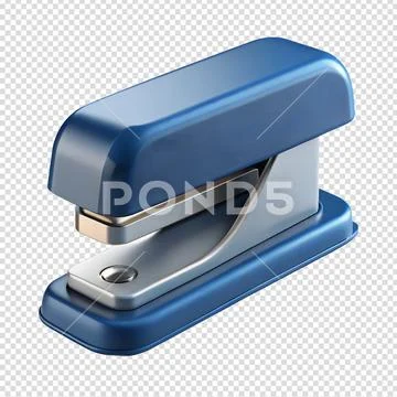 Blue metallic stapler, office essential 3d, sleek stationery tool PSD Template