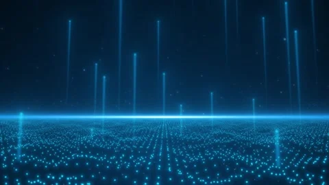 Blue meteor shower falls down with particles, converging into a twinkling ocean Video stock 242509227