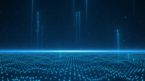 Blue meteor shower falls down with particles, converging into a twinkling ocean Stock Footage 242509238