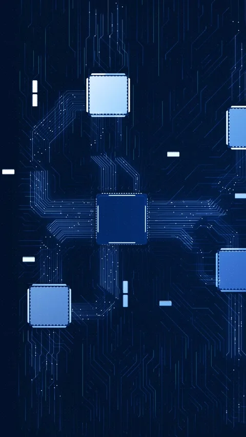Blue microchip circuit board central processor, connected chip modules, fine Stock Footage 340526596