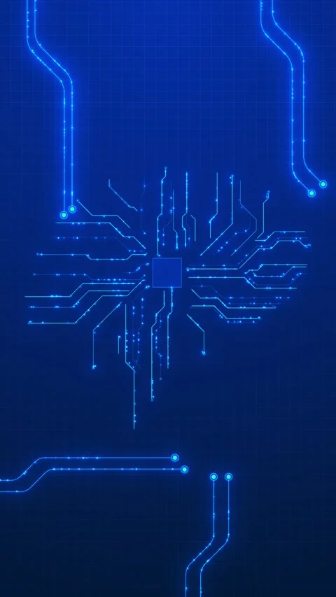 Blue microchip circuit board glowing electronic paths, central processor, clean Stock Footage 340527398