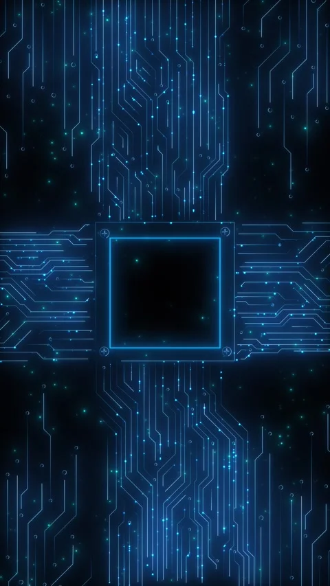 Blue microchip circuit board glowing central processor, electronic traces, small Stock Footage 340558057