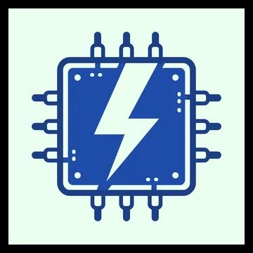 Blue microchip with lightning bolt icon Иллюстрация