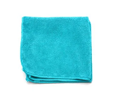 Blue Microfiber Cleaning Cloth isolated on white Stock Photos