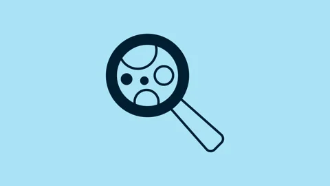 Blue Microorganisms under magnifier icon isolated on blue background. Bacteria Stock Footage 230962189