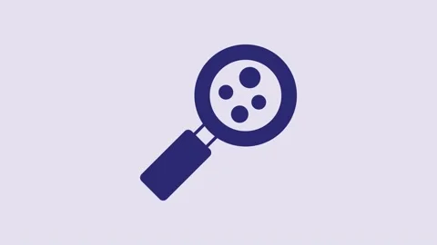 Blue Microorganisms under magnifier icon isolated on purple background. Bacteria Stock Footage 232869516