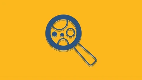 Blue Microorganisms under magnifier icon isolated on orange background. Bacteria Stock Footage 234013195
