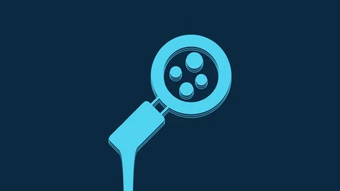 Blue Microorganisms under magnifier icon isolated on blue background. Bacteria Stock Footage 235947090