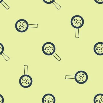Blue Microorganisms under magnifier icon isolated seamless pattern on yellow Illustrazione stock