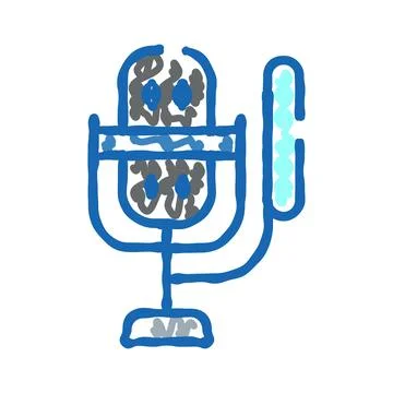 Blue microphone abstract drawing on white background 스톡 일러스트