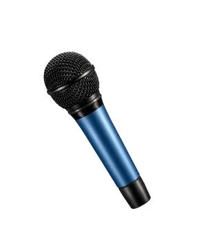 Blue microphone with black wire 스톡 사진