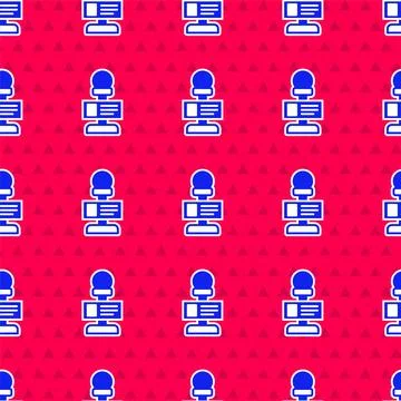 Blue Microphone icon isolated seamless pattern on red background. On air ra.. Stock Illustration