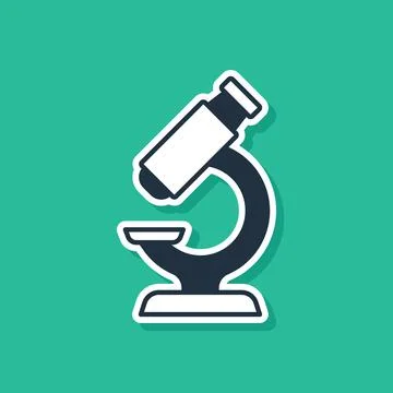 Blue Microscope icon isolated on green background. Chemistry, pharmaceutical Illustration