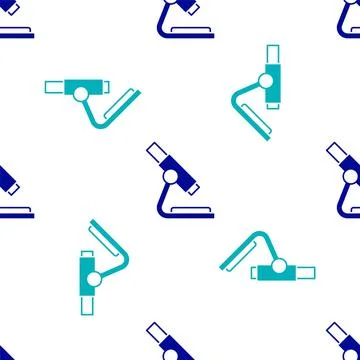 Blue Microscope icon isolated seamless pattern on white background. Chemistry Stock Illustration