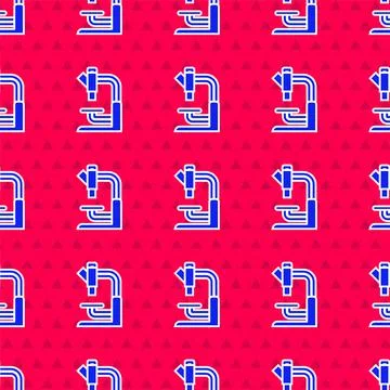 Blue Microscope icon isolated seamless pattern on red background. Chemistry 库存插图