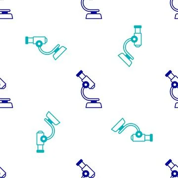 Blue Microscope icon isolated seamless pattern on white background. Chemistry Stock Illustration