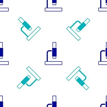 Blue Microscope icon isolated seamless pattern on white background. Chemistry Stock Illustration