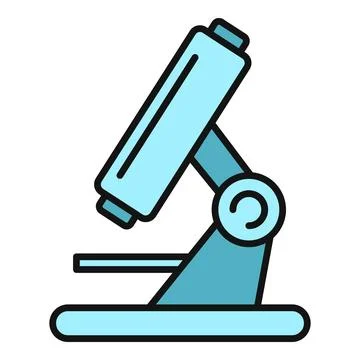Blue microscope icon for science research and laboratory Stock Illustration