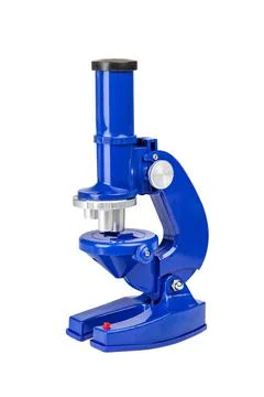 Blue microscope on white background, isolated image Stock Photos