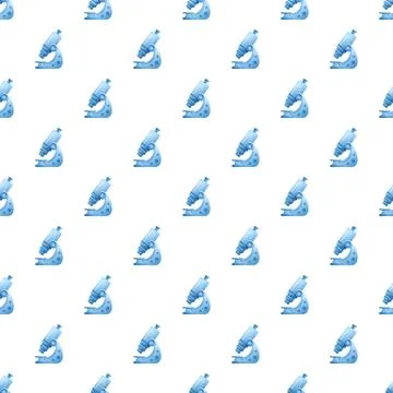 Blue microscopes forming seamless science and research pattern イラスト素材